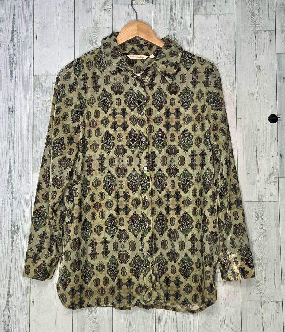 Soft Surroundings Velvet Barique / Paisley Inspired Button Down Top Sz. PM